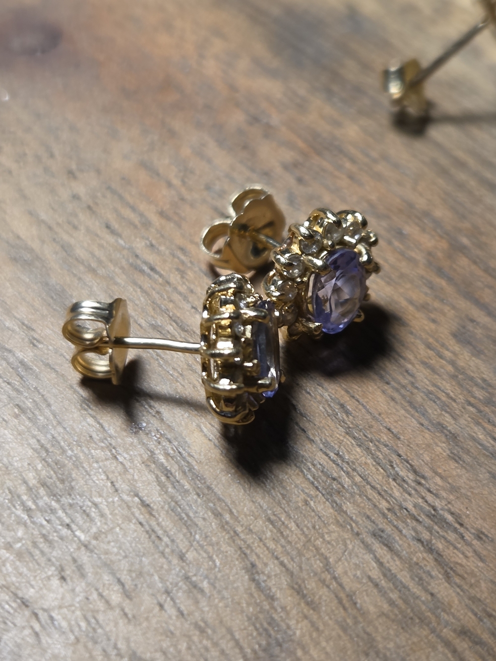 14k Gold 585 Tanzanite Diamond Stone Halo Stud Earrings - Women Jewelry